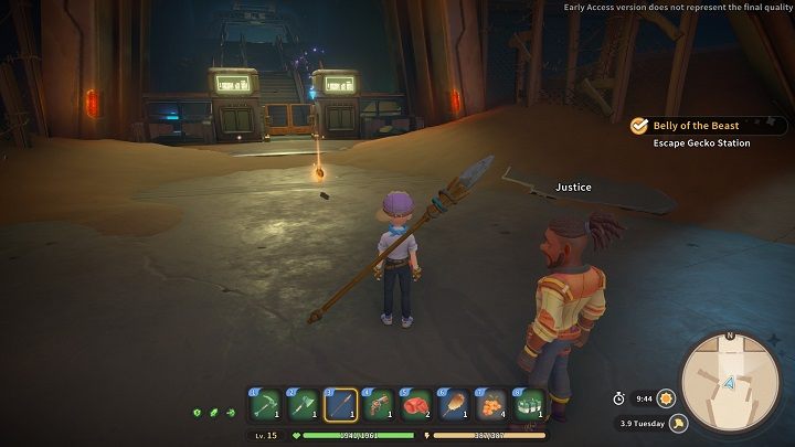 After the fight, pick up another keycard, unlock the door, use the healing point and run up the stairs to the upper floor - My Time at Sandrock: Belly of the Beast - walkthrough - Main missions - My Time at Sandrock Guide, Walkthrough