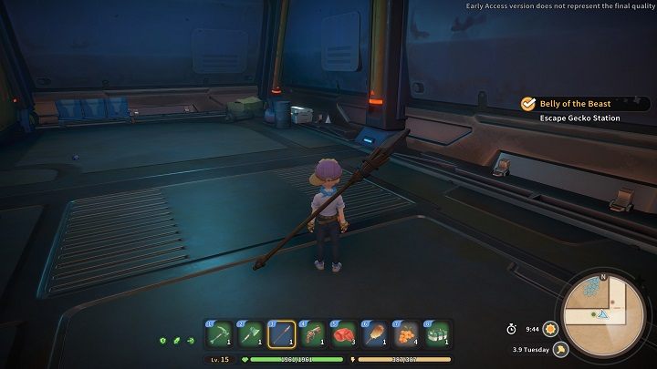 But first, take 3 Data Discs from the chest hidden behind the barrels on the wall next to you - My Time at Sandrock: Belly of the Beast - walkthrough - Main missions - My Time at Sandrock Guide, Walkthrough