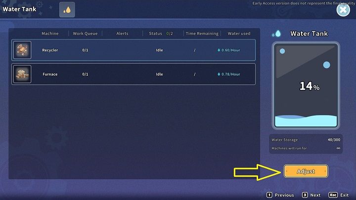 Interact with it, then click the button marked in the screenshot above to add the water barrels you received from Burgess to the tank - My Time at Sandrock: The Gift of Water - walkthrough - Side missions - My Time at Sandrock Guide, Walkthrough