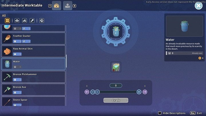 Water can be crafted at the Worktable using Dew - My Time at Sandrock: Water - how to get more? - FAQ - My Time at Sandrock Guide, Walkthrough