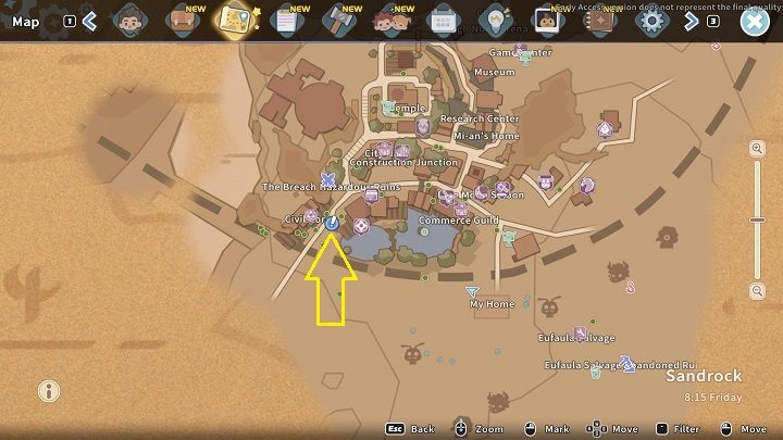 To start the task, you need to talk to Justic, whom you will find in front of the Civil Corps building - My Time at Sandrock: Whos the Deputy - walkthrough - Side missions - My Time at Sandrock Guide, Walkthrough