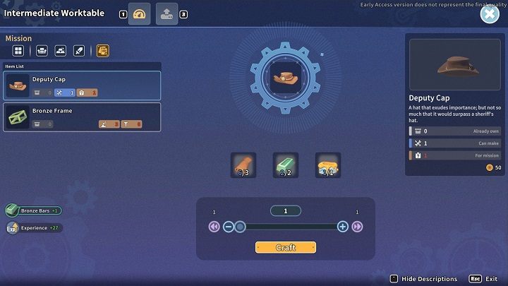 The Deputy Cap can be crafted with the Worktable - My Time at Sandrock: Whos the Deputy - walkthrough - Side missions - My Time at Sandrock Guide, Walkthrough