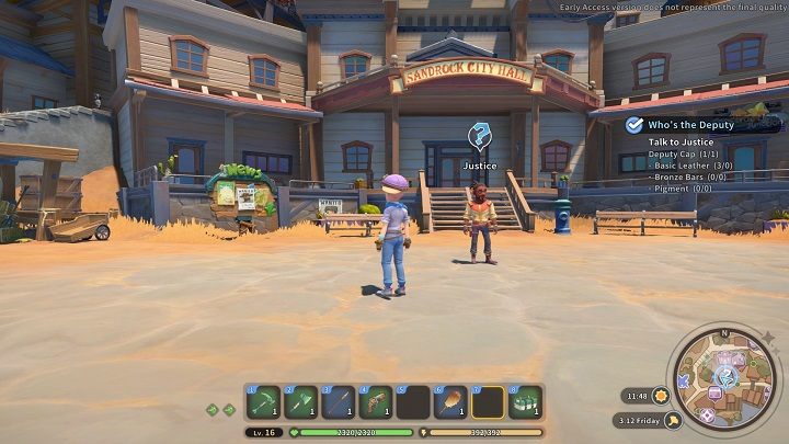 Once the hat is ready, bring it to Justice and talk to him - My Time at Sandrock: Whos the Deputy - walkthrough - Side missions - My Time at Sandrock Guide, Walkthrough