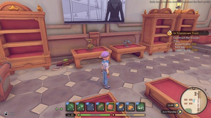 On the tables, you can place medium-sized exhibits - My Time at Sandrock: Relics - how to restore? - FAQ - My Time at Sandrock Guide, Walkthrough