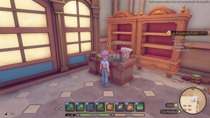 Each time you donate a restored Relic or other item to the museum, you will receive between 10 and 25 Reputation Points - My Time at Sandrock: Relics - how to restore? - FAQ - My Time at Sandrock Guide, Walkthrough