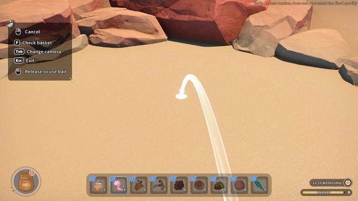 At this point, the screen will display instructions on how to fish - My Time at Sandrock: World of Sandfishing - walkthrough - Side missions - My Time at Sandrock Guide, Walkthrough