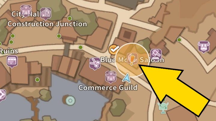 After talking to all the listed townspeople head to the Blue Moon Saloon across from the Commerce Guild - My Time at Sandrock: Out of the Past - walkthrough - Main missions - My Time at Sandrock Guide, Walkthrough