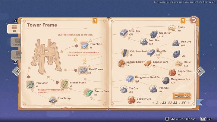 Building the Tower Frame requires following materials - My Time at Sandrock: Appetite for Construction - walkthrough - Main missions - My Time at Sandrock Guide, Walkthrough