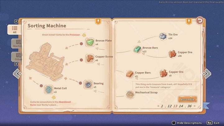 Approach the Assemby Station and select the Sorting Machine diagram - My Time at Sandrock: Keep on Rockin - walkthrough - Main missions - My Time at Sandrock Guide, Walkthrough