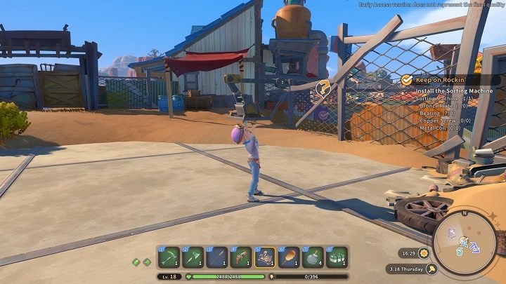 Head to the junkyard in the Eufaula Salvage (where you accepted the quest) and enter the facility - My Time at Sandrock: Keep on Rockin - walkthrough - Main missions - My Time at Sandrock Guide, Walkthrough