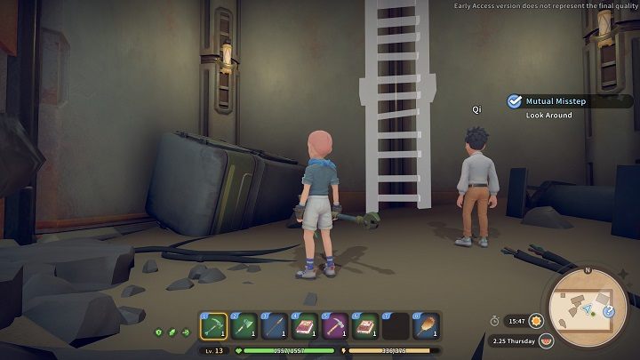 It soon becomes apparent that Qi is trapped in a mysterious room, unable to get to the surface on his own - My Time at Sandrock: Mutual Misstep - Side missions - My Time at Sandrock Guide, Walkthrough