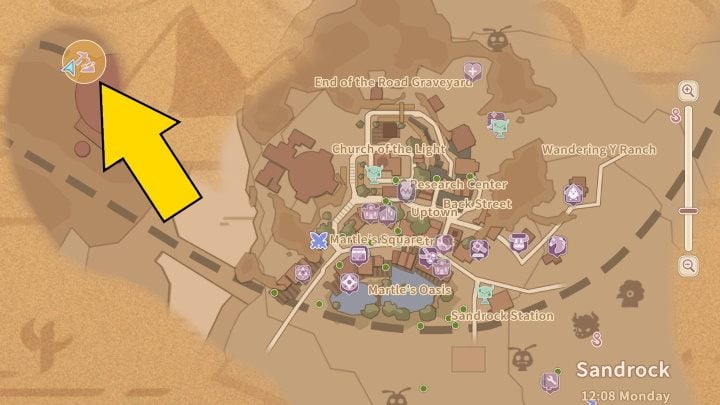 The second Abandoned Ruins are located west of the city - My Time at Sandrock: Abandoned Ruins - Basics - My Time at Sandrock Guide, Walkthrough