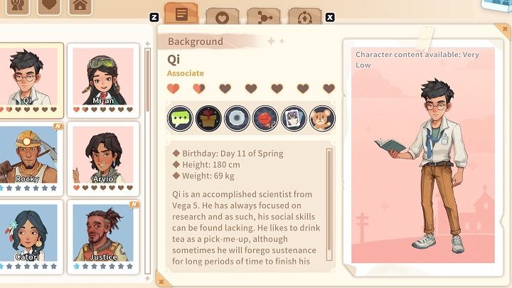 Qi has dedicated his life to science - My Time at Sandrock: Characters and Romance - Basics - My Time at Sandrock Guide, Walkthrough