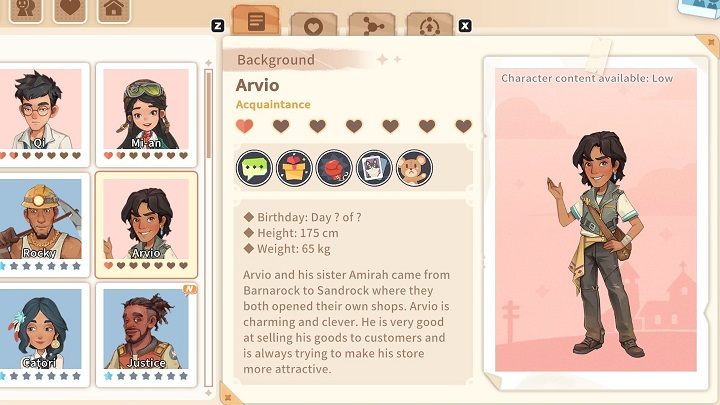 Arvio owns the By the Stairs store and successfully sells a variety of products there, including from third parties - My Time at Sandrock: Characters and Romance - Basics - My Time at Sandrock Guide, Walkthrough
