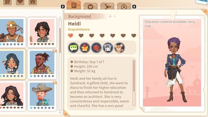 Heidi is an excellent architect and has dedicated her life to her passion - creating new projects - My Time at Sandrock: Characters and Romance - Basics - My Time at Sandrock Guide, Walkthrough