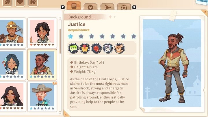 Justice has dedicated her life to upholding the law, caring about the safety of all city residents - My Time at Sandrock: Characters and Romance - Basics - My Time at Sandrock Guide, Walkthrough