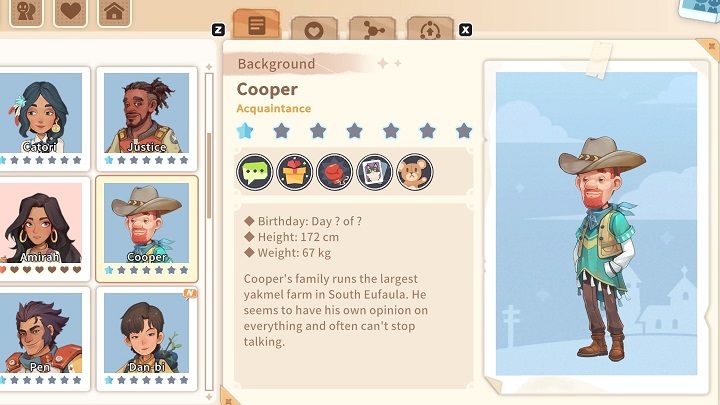 Cooper owns the Yakmel ranch and loves his animals with all his heart - My Time at Sandrock: Characters and Romance - Basics - My Time at Sandrock Guide, Walkthrough