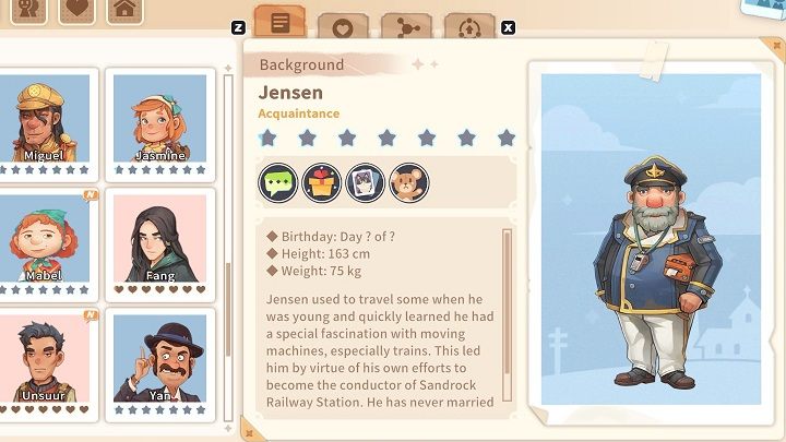 Jensen loves to travel, but after years spent abroad, he has finally settled in Sandrock, where he leads a quiet life - My Time at Sandrock: Characters and Romance - Basics - My Time at Sandrock Guide, Walkthrough