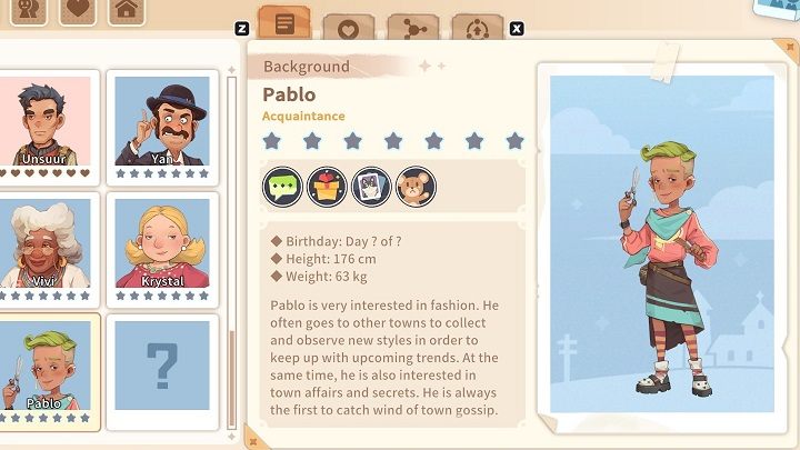 In search of inspiration, Pablo traveled from city to city - My Time at Sandrock: Characters and Romance - Basics - My Time at Sandrock Guide, Walkthrough