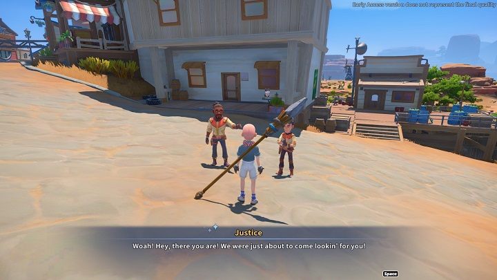 Outside the entrance to The Breach, Justice, who was very concerned about your long absence, is already waiting for you - My Time at Sandrock: Moisture Farm Blues - walkthrough - Main missions - My Time at Sandrock Guide, Walkthrough