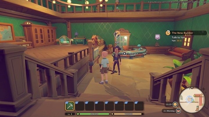 After building the machine return to the Commerce Guild and talk to Yan - My Time at Sandrock: The New Builder - walkthrough - Main missions - My Time at Sandrock Guide, Walkthrough