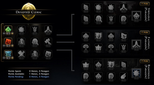 You can spend maximum 5 points in each Feat, to level 30 you will be getting Heroic Feats you can spend in basic talents (on the left), and after level 30 you will have to buy Paragon Feats (on the right) - Statistics and hero chart - Hero - Neverwinter - Game Guide and Walkthrough