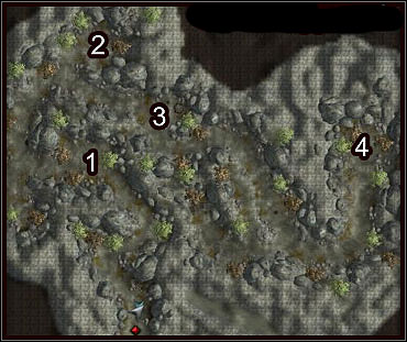 At (1) there's a piece of mechanism that you have to use in order to open the door at (3) - Khelgar - Miscellaneous quests - Neverwinter Nights 2 - Game Guide and Walkthrough