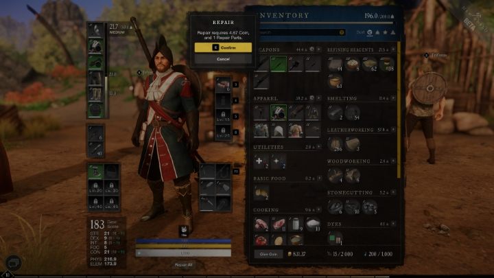 In a new window, you will see information about repair costs - this will be the number of required Repair Parts and Coins - New World: Items - how to repair? - FAQ - New World Guide