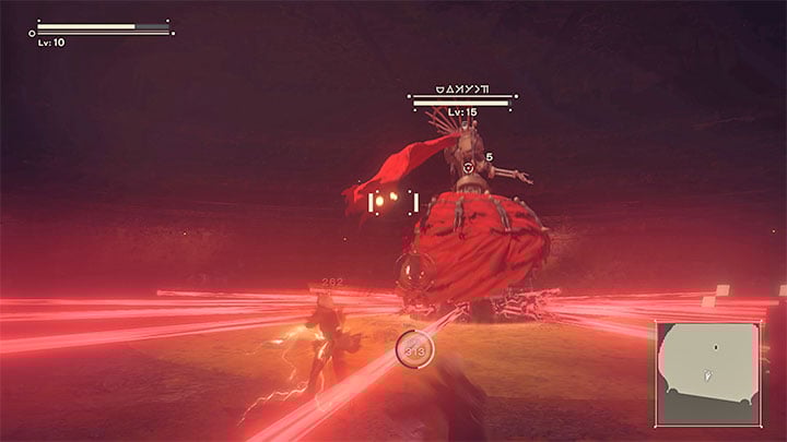 The boss's rather problematic attack are the rotating red lasers - NieR Automata: Chapter 4 Route A - walkthrough - Route A - NieR Automata Guide