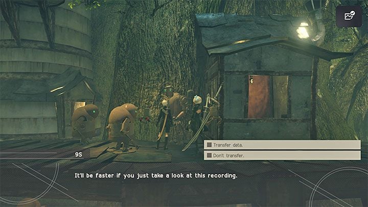 In the village, talk to Pascal and decide to transfer the data - NieR Automata: Chapter 7, Route A - walkthrough - Route A - NieR Automata Guide