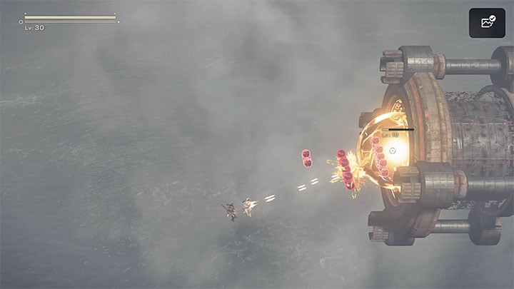 After destroying all the smaller cores, the main EMP generator will be exposed, and you can shoot at it - NieR Automata: Chapter 7, Route A - walkthrough - Route A - NieR Automata Guide