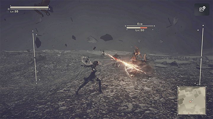In the initial phase of the fight, Eve will strive to fight in melee and if you're comfortable with dodging, you can also use a melee weapon - NieR Automata: Chapter 10, Ending A, Route A - walkthrough - Route A - NieR Automata Guide