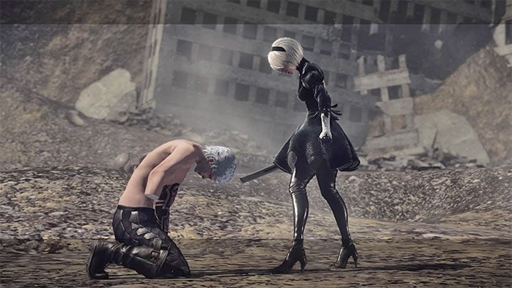 Fortunately, the boss should already be severely weakened and it won't be long before he loses all of his health for the last time - NieR Automata: Chapter 10, Ending A, Route A - walkthrough - Route A - NieR Automata Guide