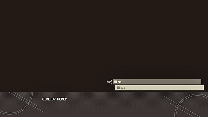 Every time you die, the game will ask if you want to give up - you always have to choose the answer "No" - that is, refuse and restart the last fights (the form of the question may vary, but the available answer options will always be the same) - Nier Automata: Route C and Route D endings - walkthrough - Route C & D - NieR Automata Guide