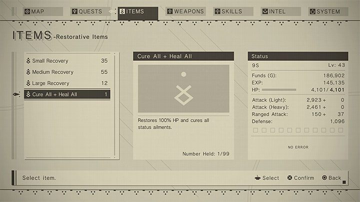 In the later stages of the game, you will be able to find stronger recovery items and medicines with additional effects - NieR Automata: Healing - how to recover health? - FAQ - NieR Automata Guide