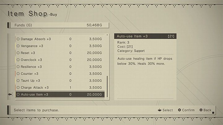 Auto-use Item - Chips from this group will automatically restore lost health points - NieR Automata: Healing - how to recover health? - FAQ - NieR Automata Guide