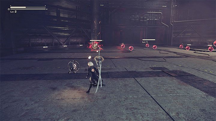 Before you confront the first boss, you will learn the basics of combat during battles with standard opponents - small machines - NieR Automata: Chapter 1, Route A - walkthrough - Route A - NieR Automata Guide