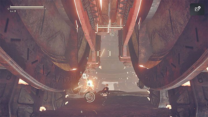 The boss attacks a lot with its large saws that are similar to the ones used by the mini-bosses - NieR Automata: Chapter 1, Route A - walkthrough - Route A - NieR Automata Guide