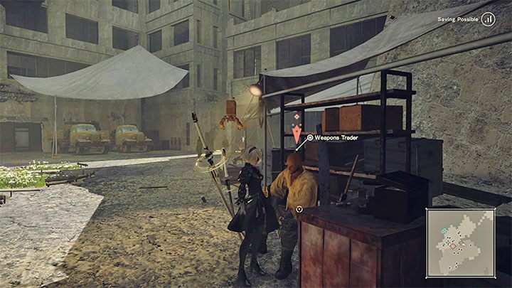 The Weapons Trader is available from the very beginning of the game, but before you can use their services you will first need to complete the The Weapon Dealer's Request side quest in Chapter 2 - NieR Automata: List of traders - Summaries - NieR Automata Guide