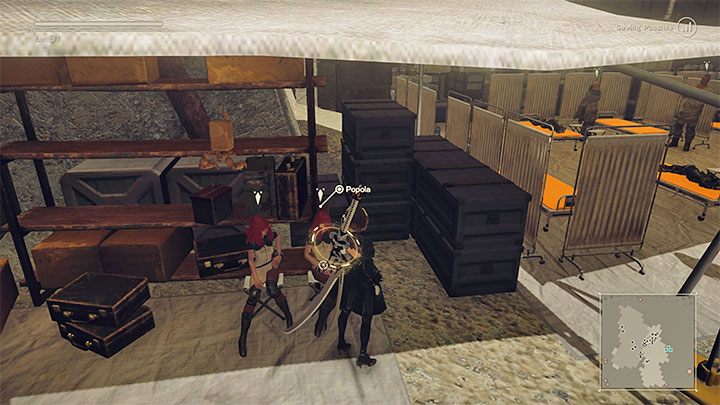 Devola and Popola are twins that appear in the camp in Chapter 8 of Route A, and you'll be able to view their stock starting from Chapter 9 - NieR Automata: List of traders - Summaries - NieR Automata Guide