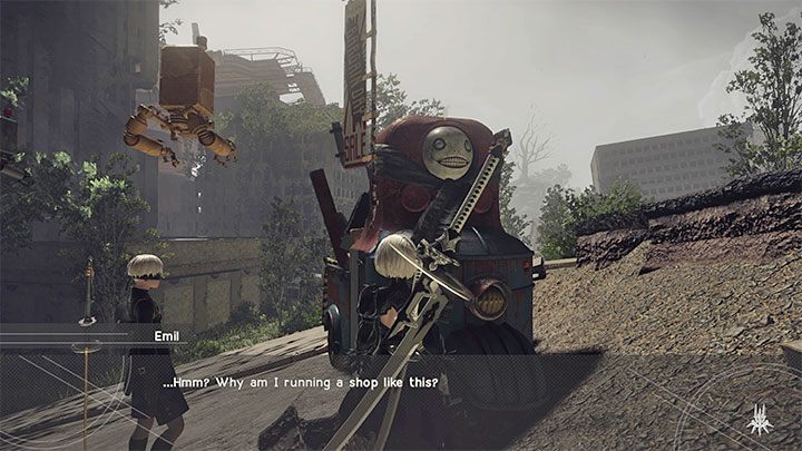 Emil is a unique trader in the game - NieR Automata: List of traders - Summaries - NieR Automata Guide