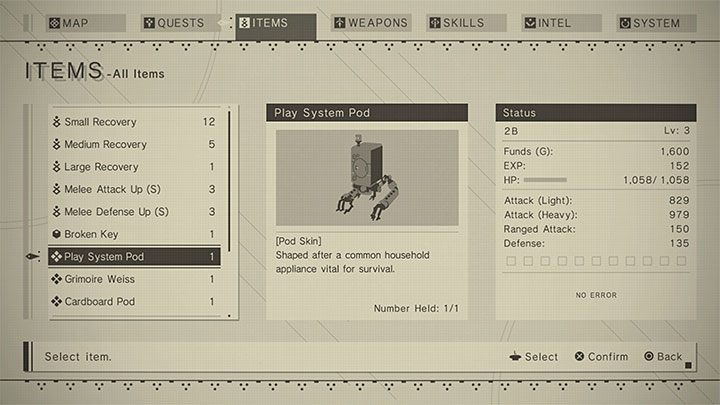 Pod skins - they allow you to change your pod' - NieR Automata: character appearance - how to change? - FAQ - NieR Automata Guide