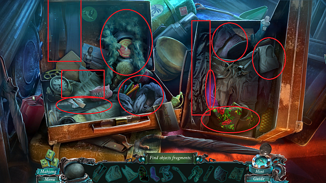 Open the suitcase and find all of the items (see the picture) - Hidden Items | Puzzles - Puzzles - Nightmares from the Deep: The Sirens Call Game Guide & Walkthrough