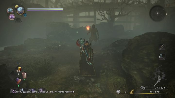 The area is patrolled by one enemy, the other is hidden by the boat - NiOh 2: The Two Faces of Hospitality walkthrough - Main missions - NiOh 2 Guide