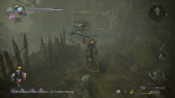 On the left, you have a Yokai mist - a Wheelmonk will emerge from it - NiOh 2: The Two Faces of Hospitality walkthrough - Main missions - NiOh 2 Guide