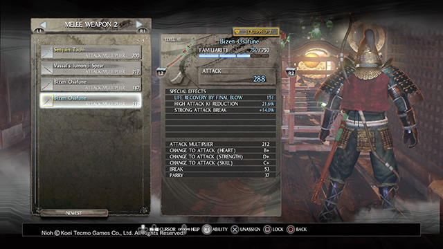 Weapons differ from each other in terms of special properties - Statistics and weapon familiarity | Equipment | NiOh - Equipment - NiOh Game Guide