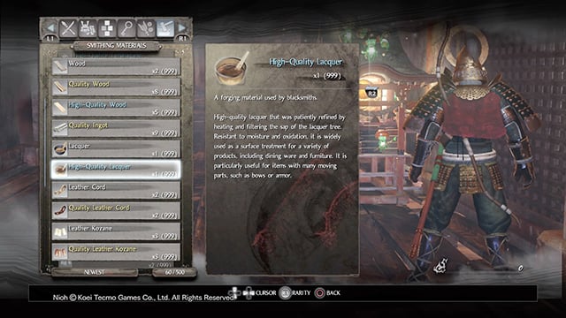 Thanks to smithing materials, you can upgrade your weapon/armor, or forge a new one - Accessories and materials | Equipment | NiOh - Equipment - NiOh Game Guide