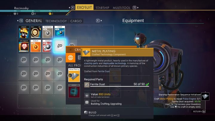 Collect 50 units of Ferrit Dust and open your inventory - No Mans Sky 2022: How to leave first planet? - No Mans Sky: FAQ - No Mans Sky Game Guide