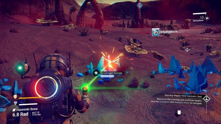 The next task will be to collect 40 units of Di-hydrogen, which is obtained from the blue crystals - No Mans Sky 2022: How to leave first planet? - No Mans Sky: FAQ - No Mans Sky Game Guide