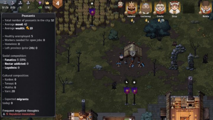 You can view statistics related to peasants by clicking on the little man icon in the upper left corner of the game screen - Norland: How to take care of peasants needs? - FAQ - Norland Guide